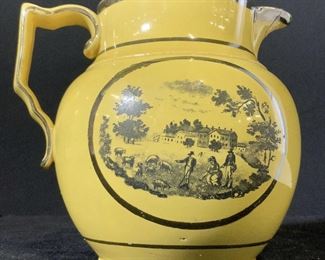 Antique Collectible Canary Transfer Ware Pitcher