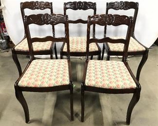 5 Vintage Carved Wooden Side Chair Dining Chairs