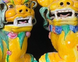 Pair Signed Vintage Asian Fu Dog Statues