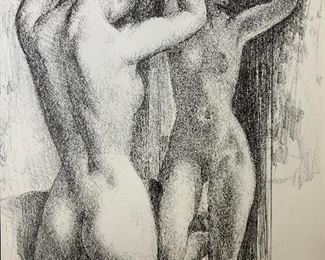 LEON KROLL Nude looking in Mirror Lithograph