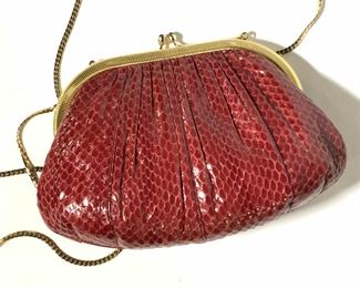 JUDITH LEIBER Red Snakeskin Purse, Original Box