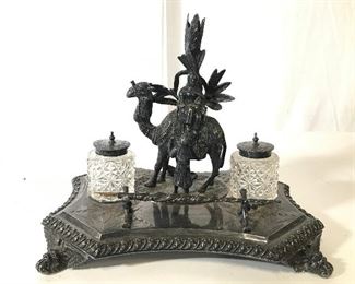 SHEFFIELD Vintage Metal Inkwell & Ink Pen