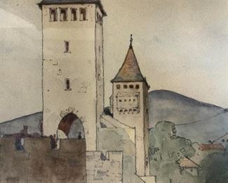 LEOPOLD ARNAUD Signed Cahors Watercolor Painting