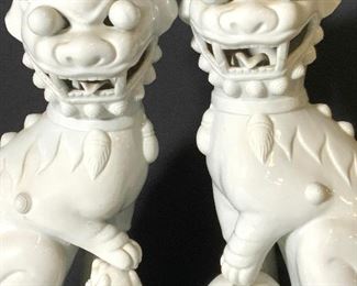 Pair Blanc de Chin Asian Foo Dog Statues