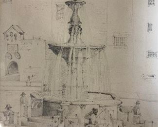 M LORANT Fountain at Viterbo Drawing