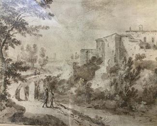 BERNARDO MINOZZI Figures on Country Road Drawing