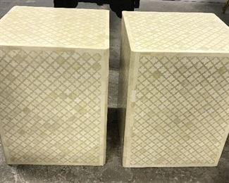 Pair Inlaid Mosaic Bone Side Tables