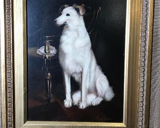 R.Anderson Signed Oil on Wood Panel Dog