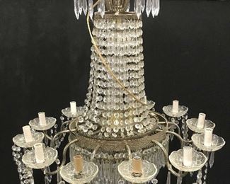 Antique Crystal & Brass Chandelier