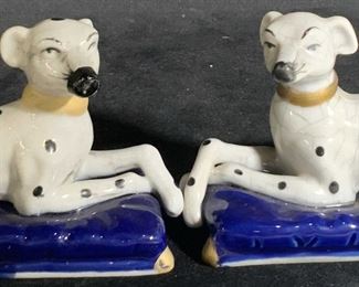 Pair Hand Painted Porcelain Dalmatian Dog Figurals