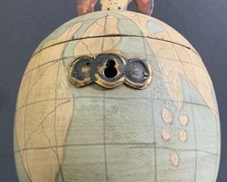 PALE Vintage Signed Handcrafted Folk Art Globe Box