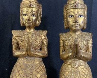 Pair Praying Buddha Sculptures, Thailand 23 in HT