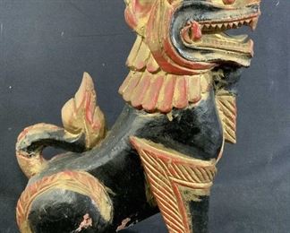 Wooden Asian Temple Lion / Foo Dog Sculpture
