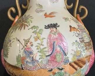 Vintage Signed Asian Twin Handle Porcelain Vase