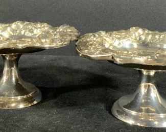 Pair Fine Sterling Floral Pedestal Dishes