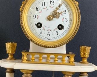 French White Marble & Gilt Footed Mantle Clock