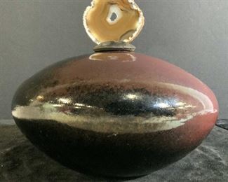 Artisan Signed Ceramic Vessel with Geode Stopper
