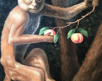 R. ROBINSON Signed Oil on Canvas of Monkey