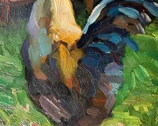 T TIMS Signed Oil Painting, Chicken