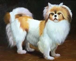 K.T. Initialed Oil on Board of Dog