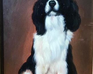 K.T. Initialed Oil on Board of Dog