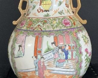 Vintage Signed Asian Porcelain Vase, Hong Kong