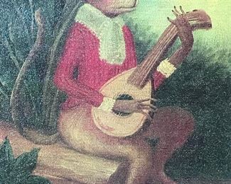 R.STONE Signed Oil on Canvas Board Monkey