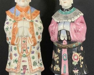 Pair Signed Hand Painted Asian Porcelain Figurals