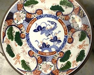 2pc Antq. Custom Made Table & Asian Motif Plate