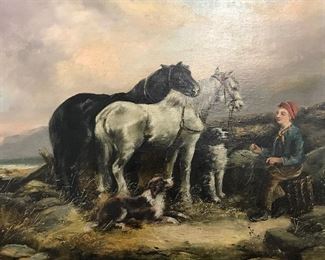 H.WHITE Signed Oil on Canvas Horses and Boy