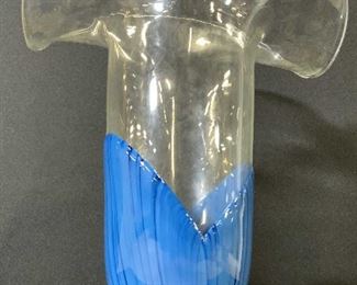 Handmade Art Glass Blue Accent Vase