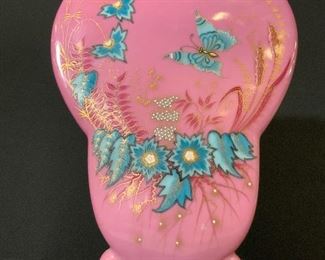 Vintage Pink Porcelain Hand Painted Footed Vase