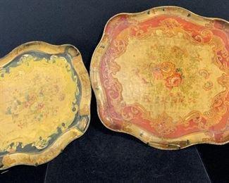 Pair Antique Signed Japanese Paper Mache Trays
