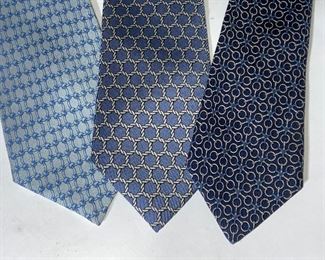 3 HERMÈS PARIS LUXURY SILK Blue Neck Ties, France