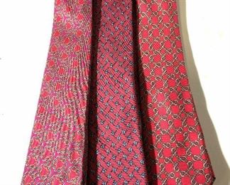 3 HERMÈS PARIS LUXURY Red Silk Neck Ties, France