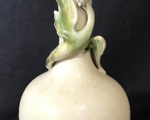 Vintage Porcelain & Bronze Lamp with Crane