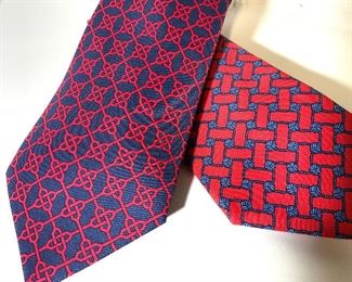 2 LUXURY HERMÈS PARIS SILK DRESS TIES, Red & Blue
