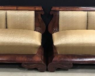 Pair Vintage Carved Wooden Loveseat