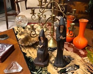 Great wooden figures, vases & brass candlestick holder