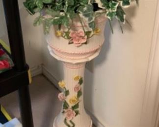Vintage Floral Ceramic Jardiniere Plant Stand