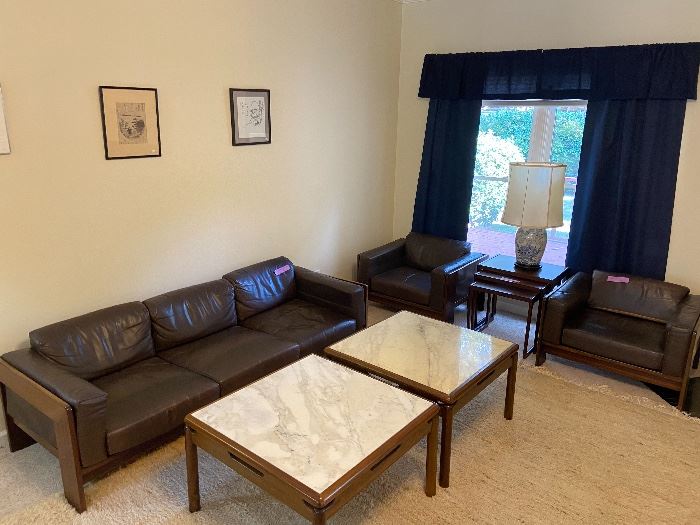 AWESOME leather sofa and matching chairs.