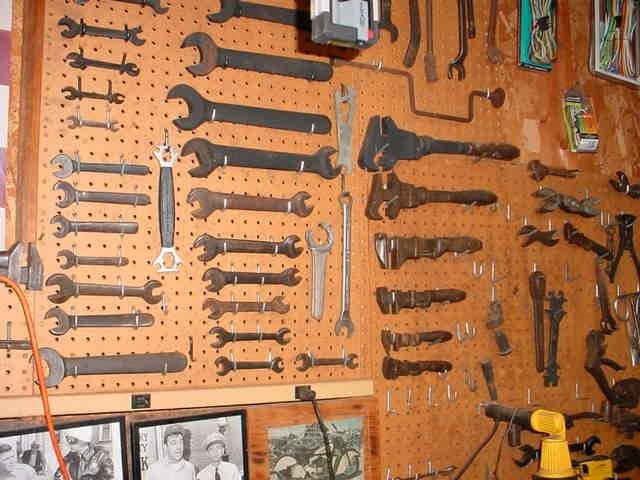 Collections of vintage hand tools, such as full set of wooden handle pipe wrenches