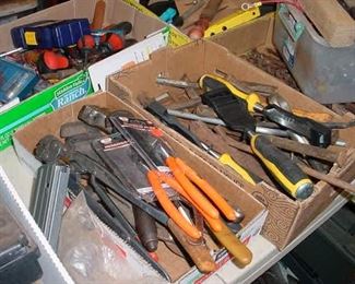 I am not exaggerating to say there are 100's each of pliers, hammers, screw drivers, punches, files, crowbars, pipe wrenches, and virtually any other hand tool you can ask for