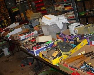 Boxes of hand tools needing to be sorted