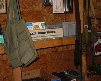 Bolo bags of ammo, rifle and gun parts, loading equipment, fishing tackle, and more