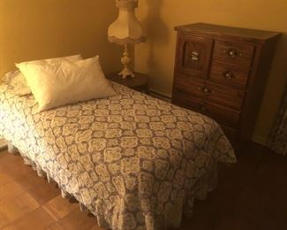 full size bed and pine dresser