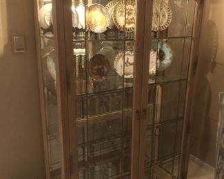 mirrored lit curio cabinet w/glass shelves stands 80" tall