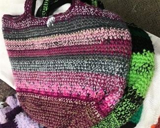 Crocheted tote bags.