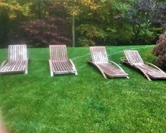 4 Teak Outdoor Lounge Chairs