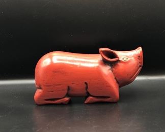 Wood Pig Figure